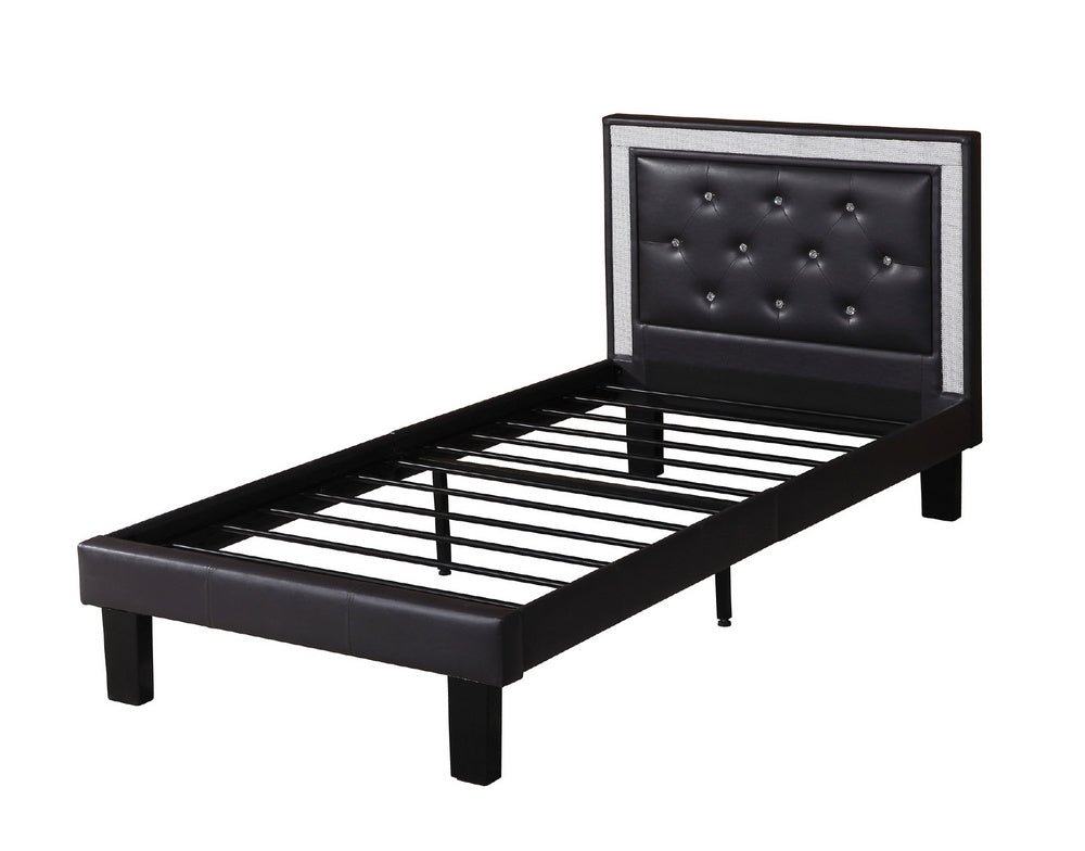 Susanna Ash Black Faux Leather Twin Bed with Accent Tufting