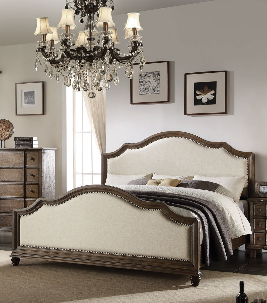 Baudouin Weathered Oak Acacia Wood/Beige Linen King Bed