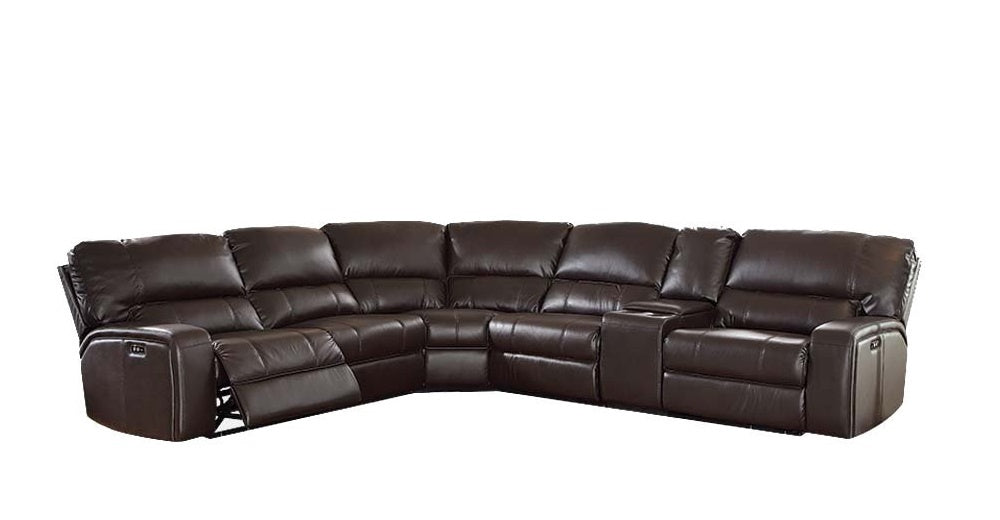 Saul Espresso Leather-Aire Power Recliner Sectional Sofa with USB