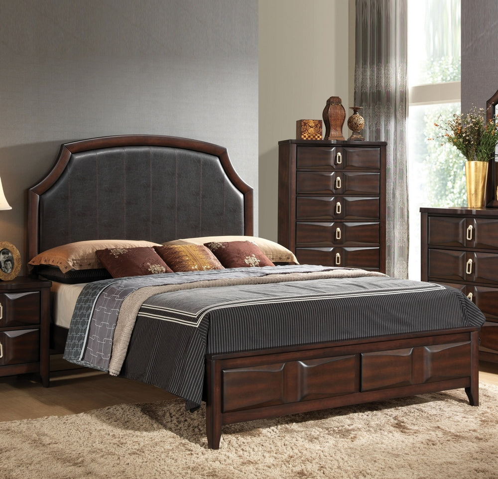 Lancaster Espresso Wood/PU Leather Queen Bed