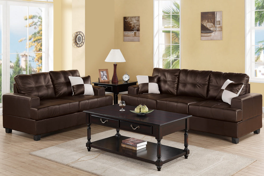 Trixie 2-Pc Espresso Bonded Leather Tufted Sofa Set