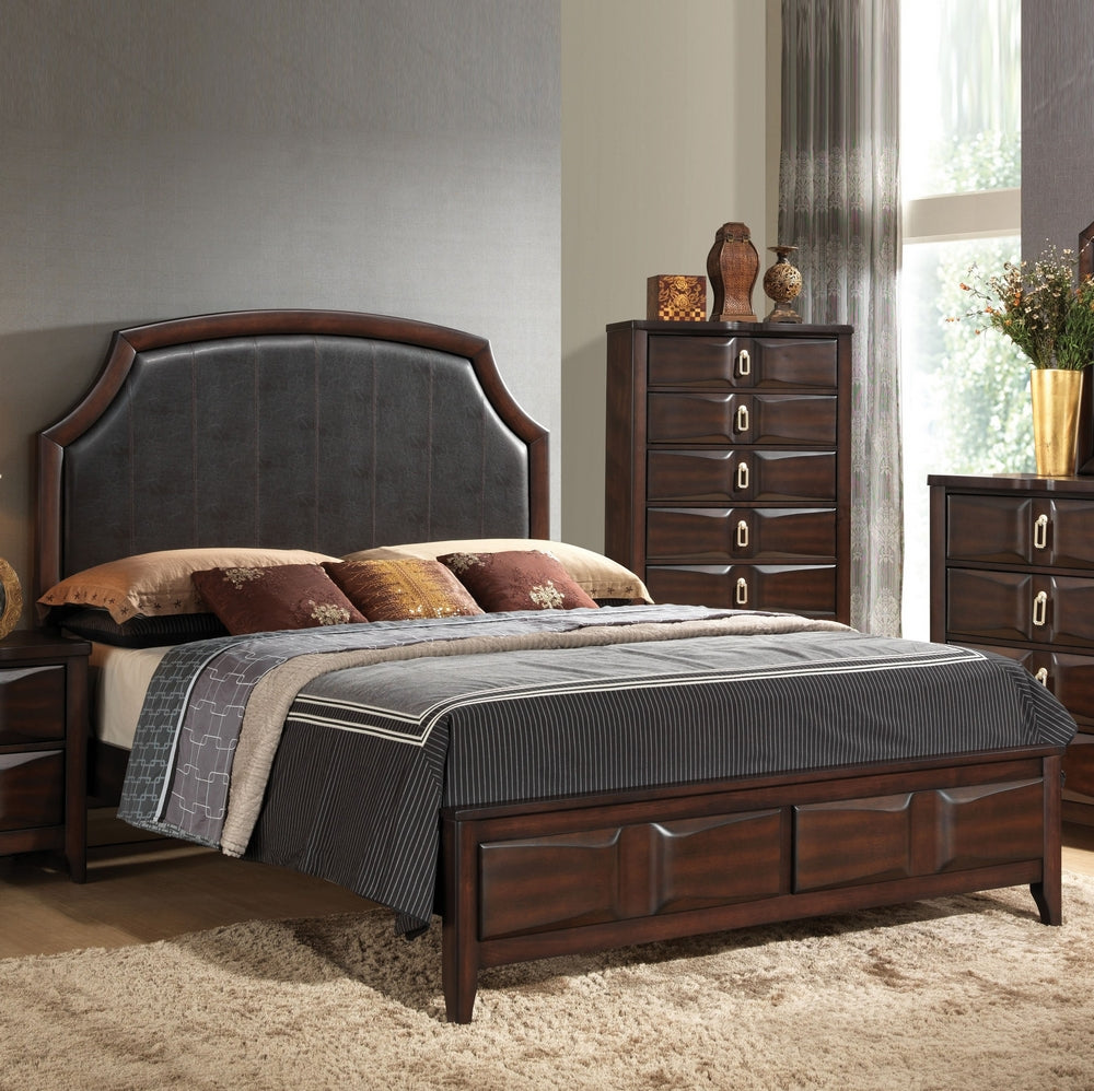 Lancaster Espresso Wood/PU Leather King Bed