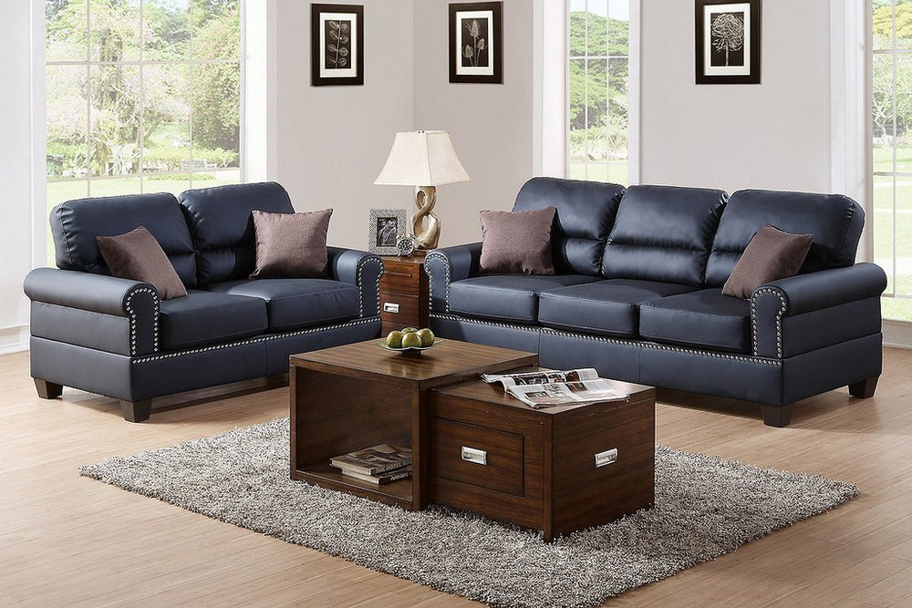 Micaela 2-Pc Black Bonded Leather Sofa Set