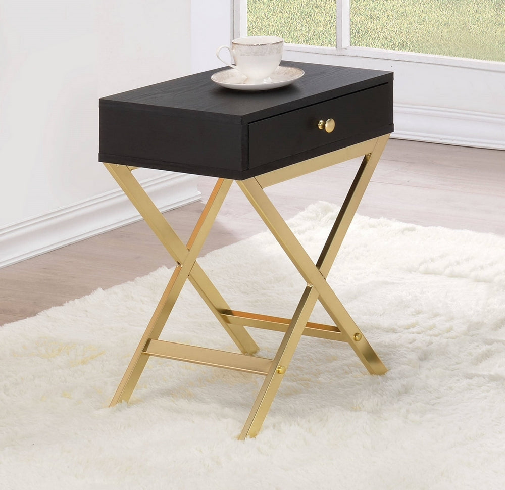 Coleen Black Wood/Brass Metal Side End Table