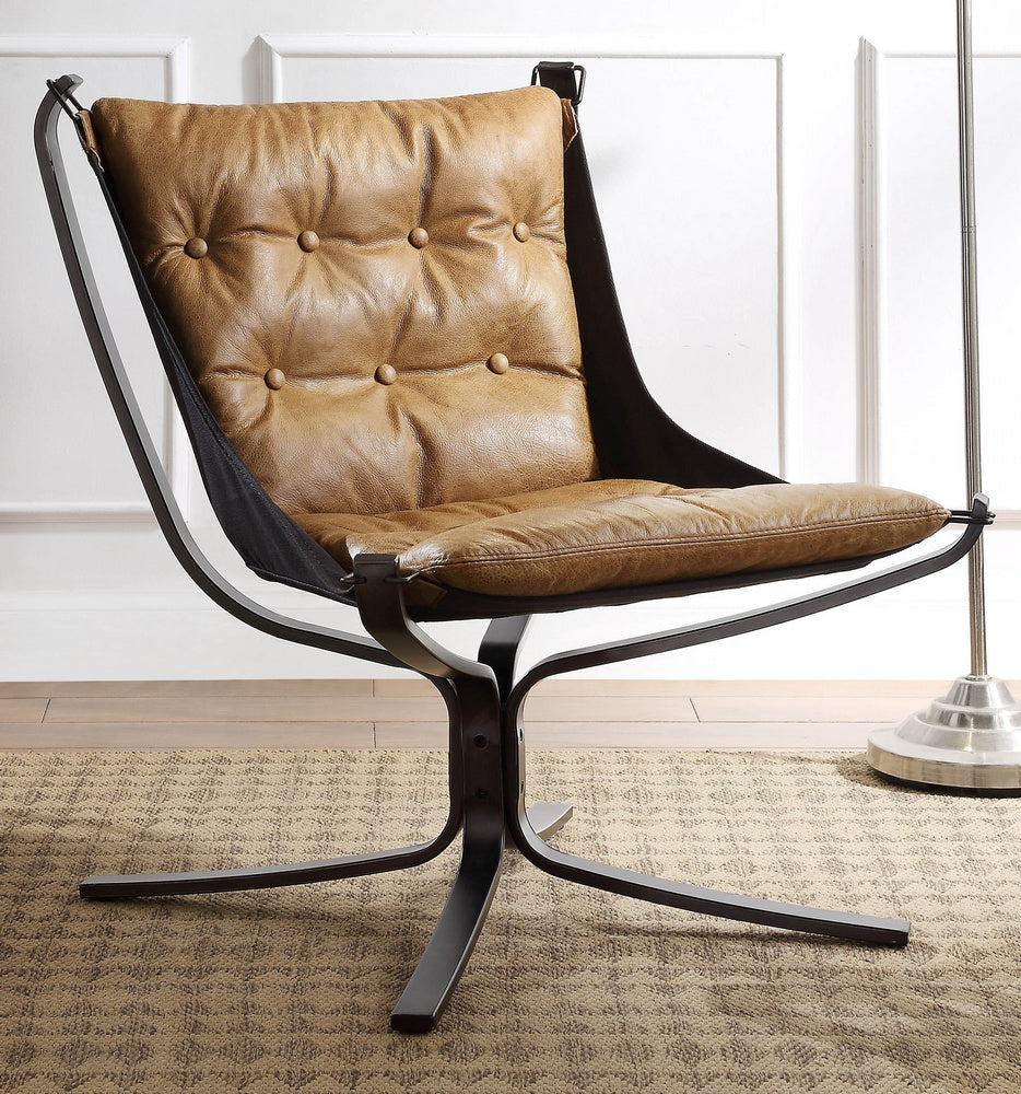 Carney Coffee Top Grain Leather Swivel Accent Chair