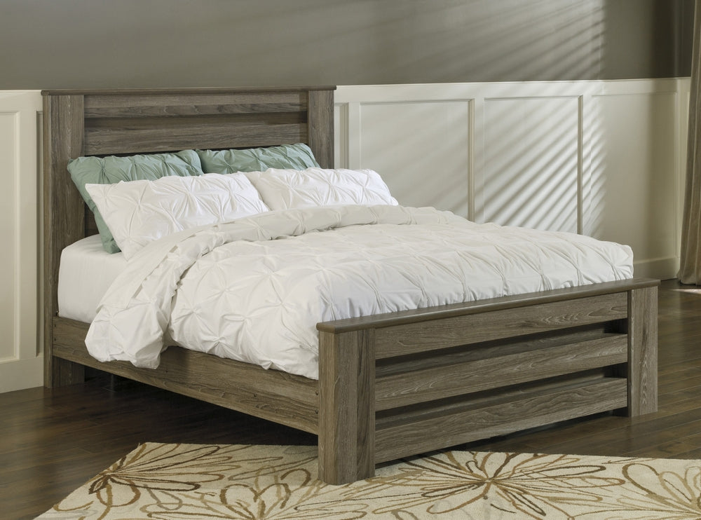 Zelen Warm Gray Wood Queen Panel Bed