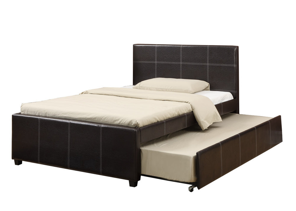 Oline Espresso Faux Leather Full Bed with Twin Trundle