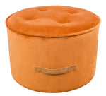 Luna Cognac Velvet Ottoman with Button Tufted Top