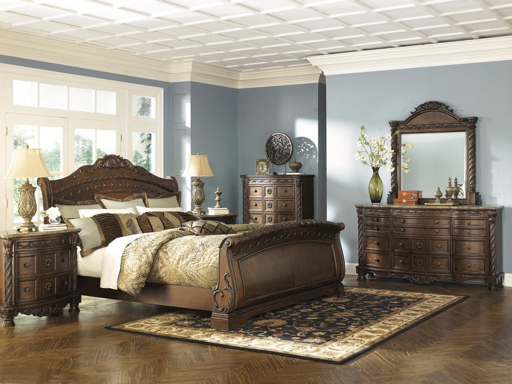 North Shore 6-Pc Dark Brown Wood Queen Sleigh Bedroom Set