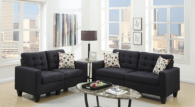 Giuliana 2-Pc Black Polyfiber Sofa Set