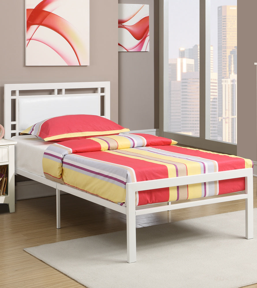 Imelda White Metal Full Bed with Faux Leather Headboard