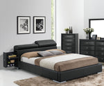 Manjot Black PU Leather Queen Storage Bed