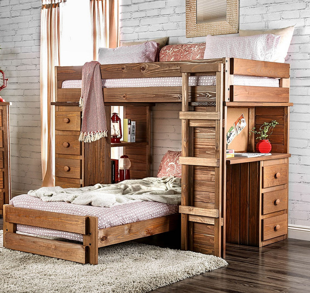 Eileen Mahogany Wood Twin/Twin Loft Bed