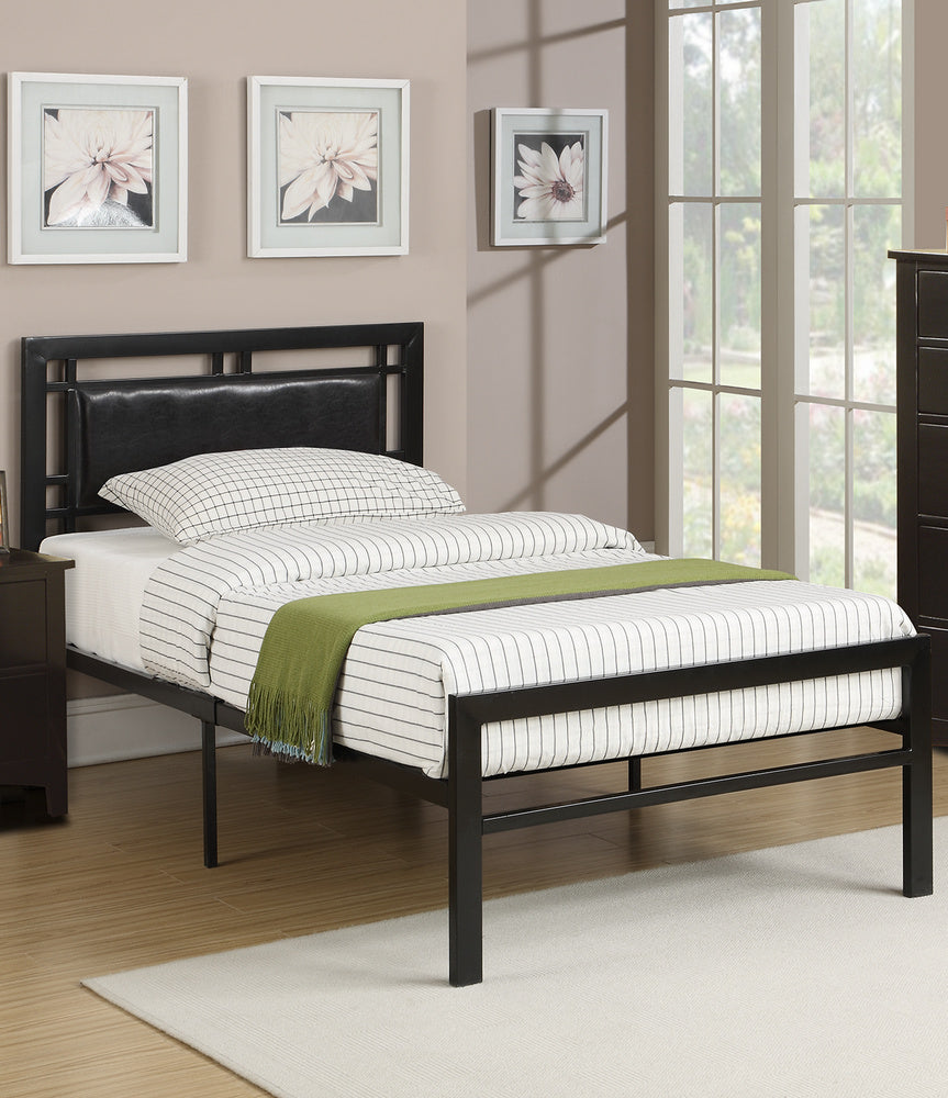 Imelda Black Metal Full Bed with Faux Leather Headboard