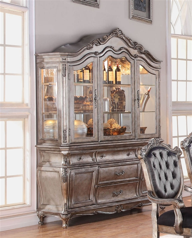 Chantelle Antique Platinum Wood/Glass Buffet & Hutch