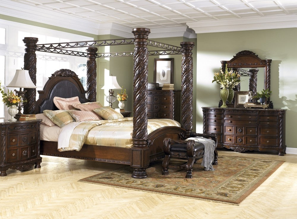 North Shore 7-Pc Dark Brown Wood Cal King Canopy Bedroom Set (Oversized)