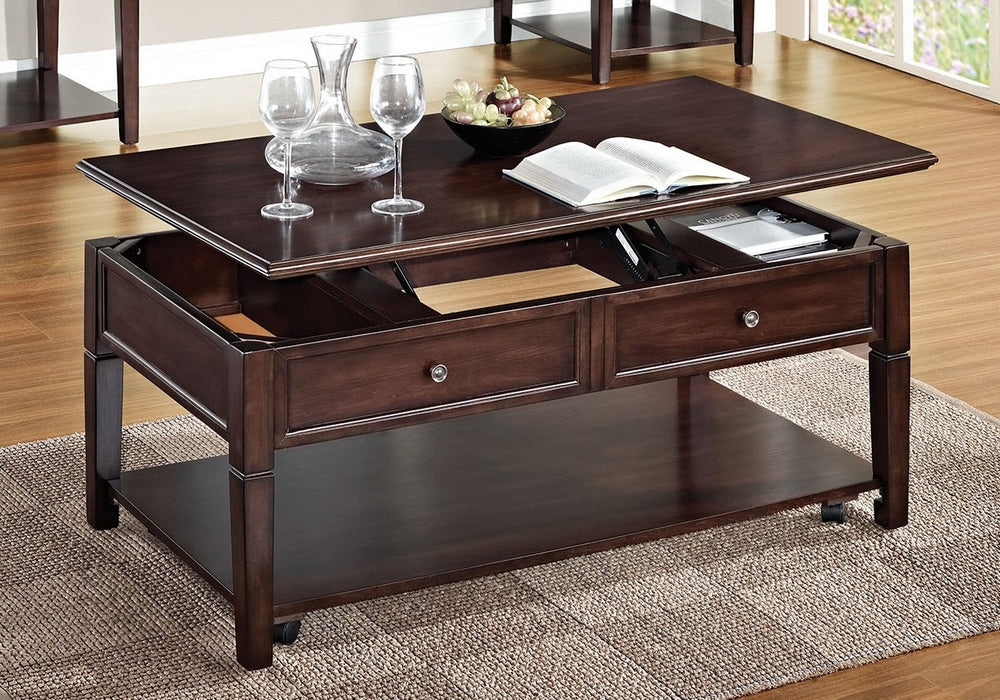 Malachi Walnut Wood Rectangular Coffee Table with Lift Top