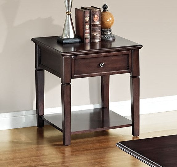 Malachi Walnut Wood Square 1-Drawer End Table