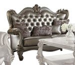 Versailles Silver PU Leather/Antique Platinum Finish Loveseat