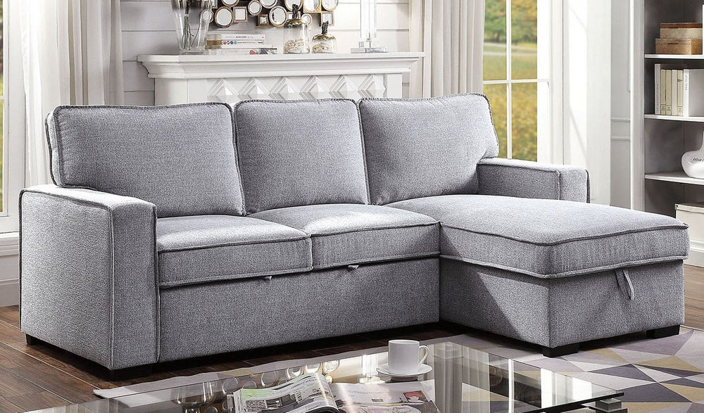 Ines Gray Fabric Sectional with Sleeper by Furniture of America