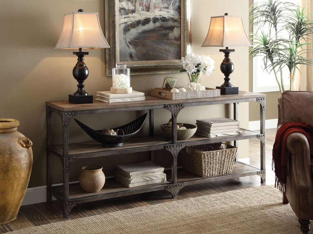 Gorden Weathered Oak & Antique Silver Wood/Metal Console Table