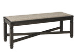 Tyler Creek Grayish Brown Fabric/Black Wood Dining Bench