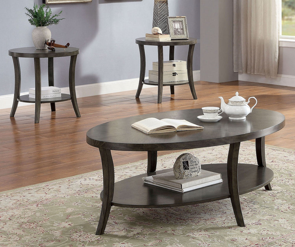 Paola 3-Pc Gray Wood Table Set w/Open Shelves