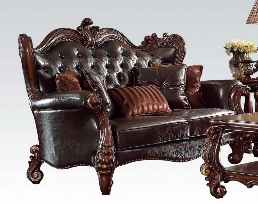 Versailles 2-Tone Dark Brown PU Leather/Cherry Oak Loveseat