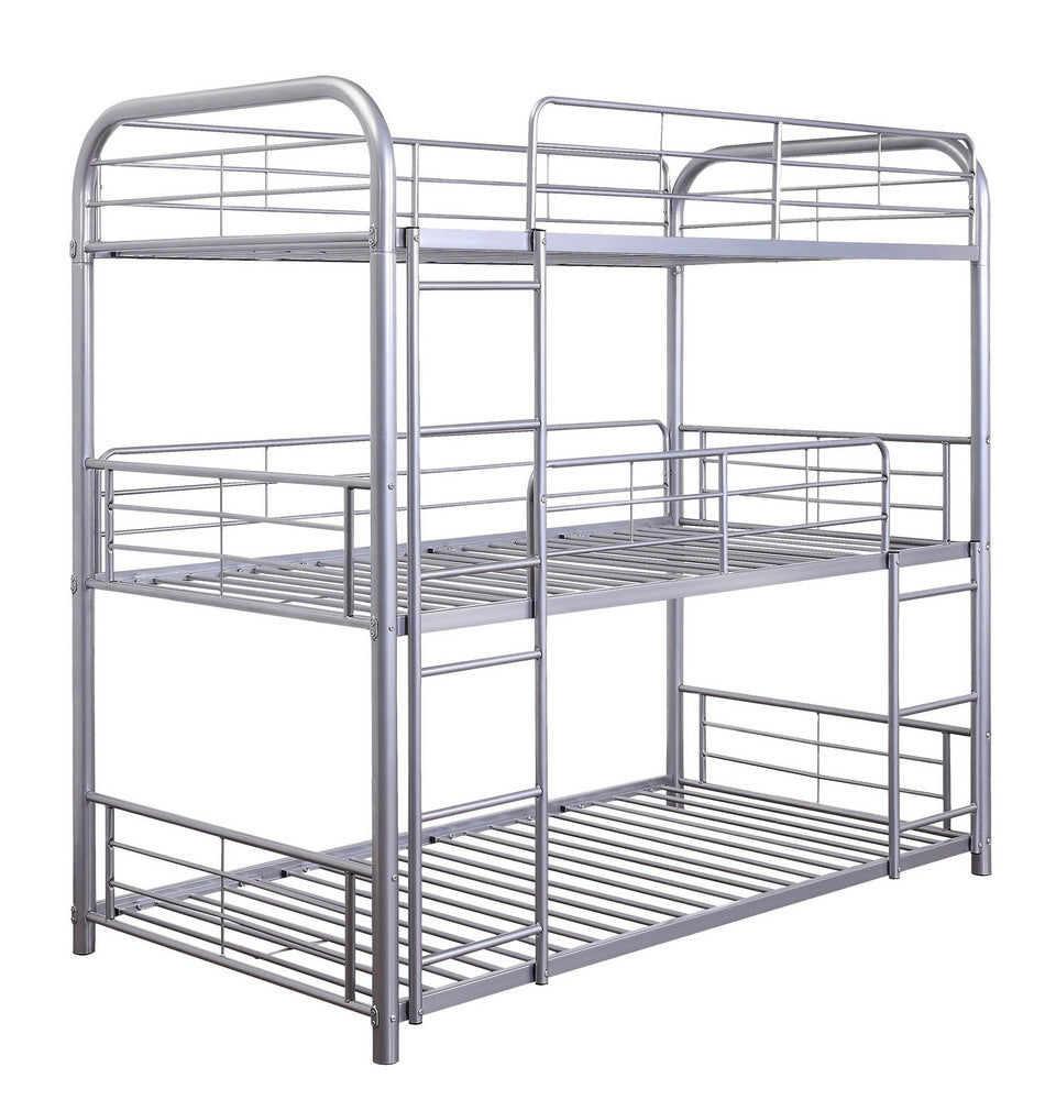 Cairo Silver Metal Three Layer Twin Bunk Bed