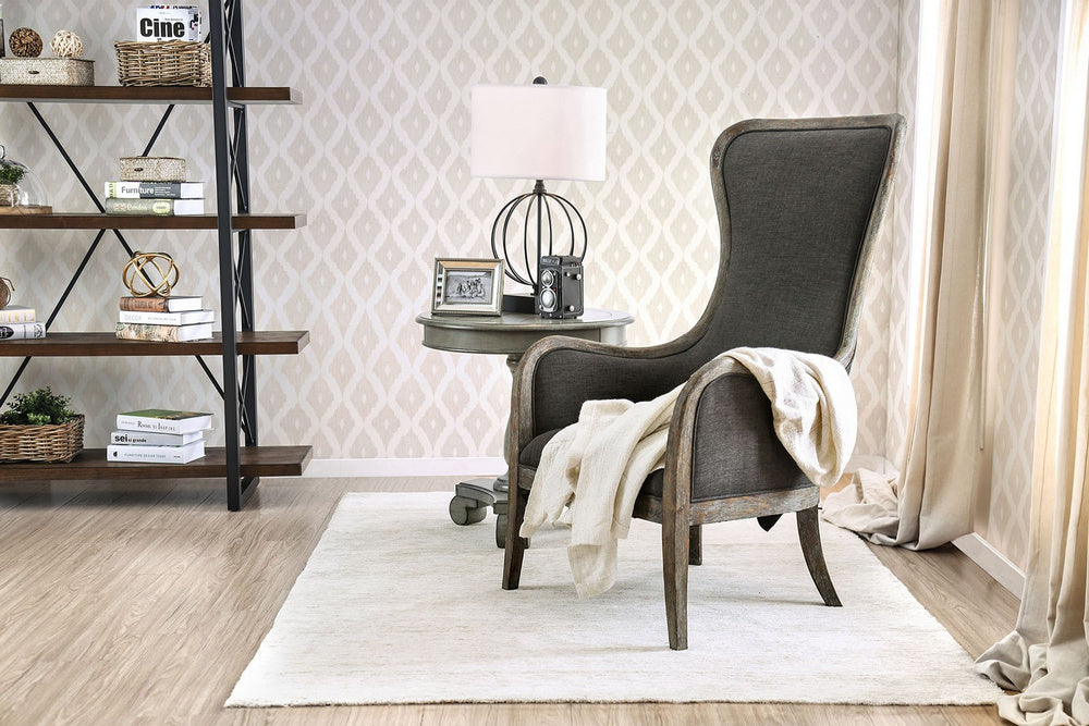 Charlottestown Gray Fabric/Wood Accent Chair