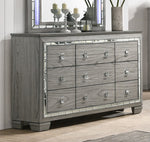 Antares Light Gray Oak Wood 9-Drawer Dresser with Mirror Trim