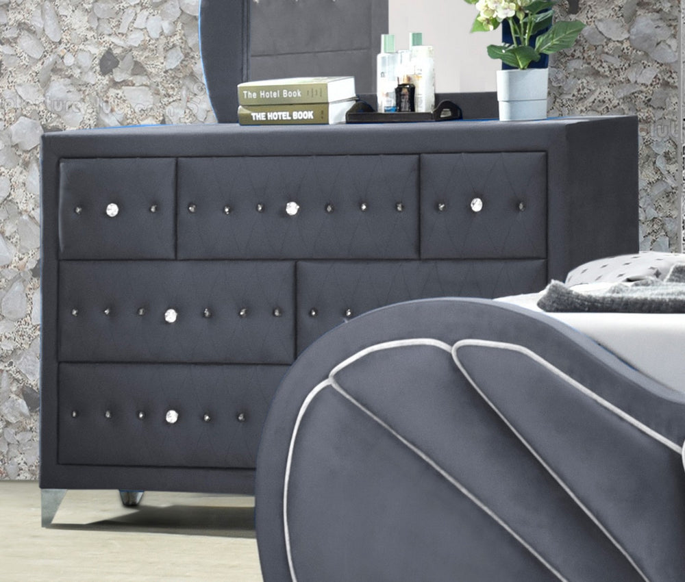 Dante Gray Velvet Upholstered 7-Drawer Dresser