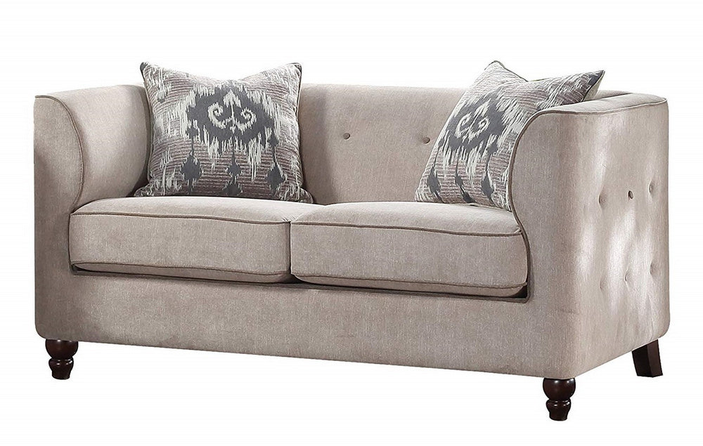 Cyndi Light Gray Fabric Button Tufted Loveseat