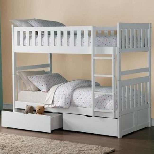 Galen White Wood Twin/Twin Bunk Bed with Drawers