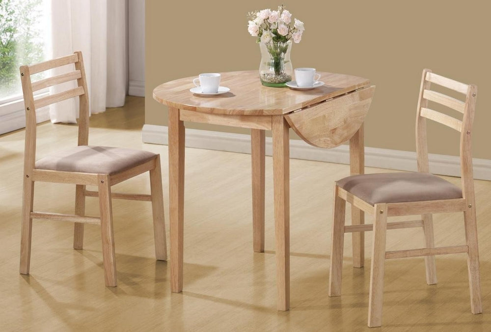 Pili 3-Pc Natural Wood/Beige Microfiber Dining Table Set