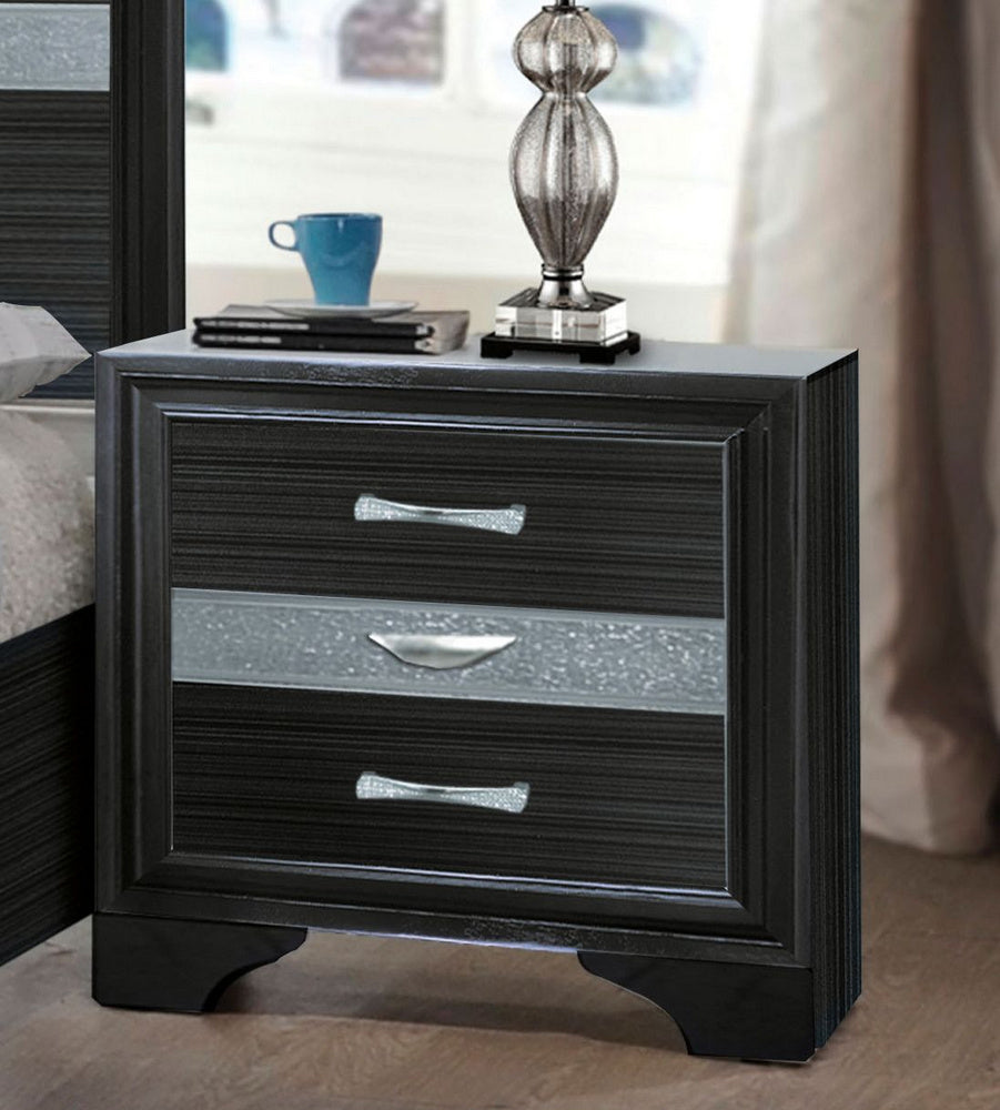 Naima Black Wood Nightstand with Jewelry Drawer