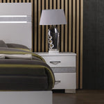 Naima II White High Gloss Wood Nightstand with 3 Drawers