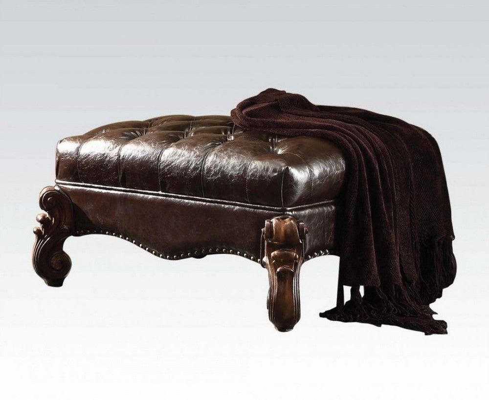 Versailles 2-Tone Dark Brown PU Leather/Cherry Oak Ottoman