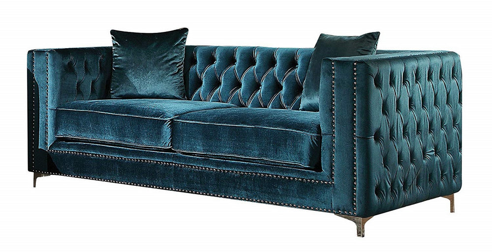 Gillian Dark Teal Velvet Button Tufted Loveseat