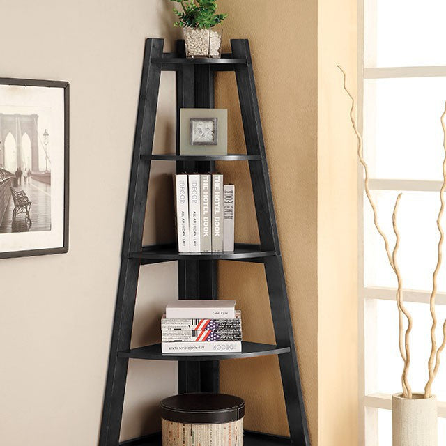 Lyss Black Wood Ladder Shelf 5-Tier