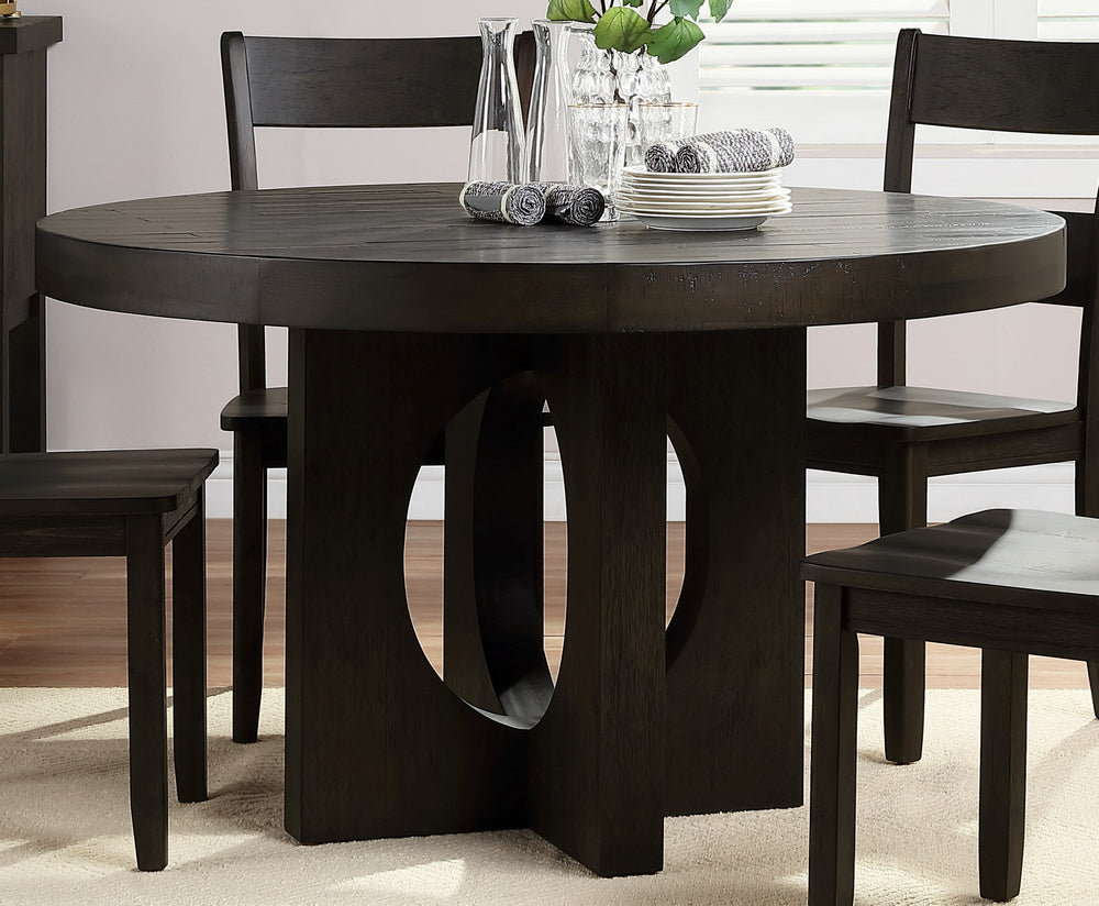 Haddie Distressed Walnut Wood Round Dining Table