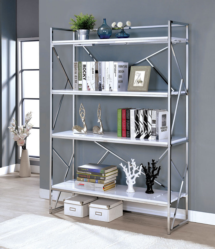 Gustav White Hight Gloss/Chrome Metal Bookcase