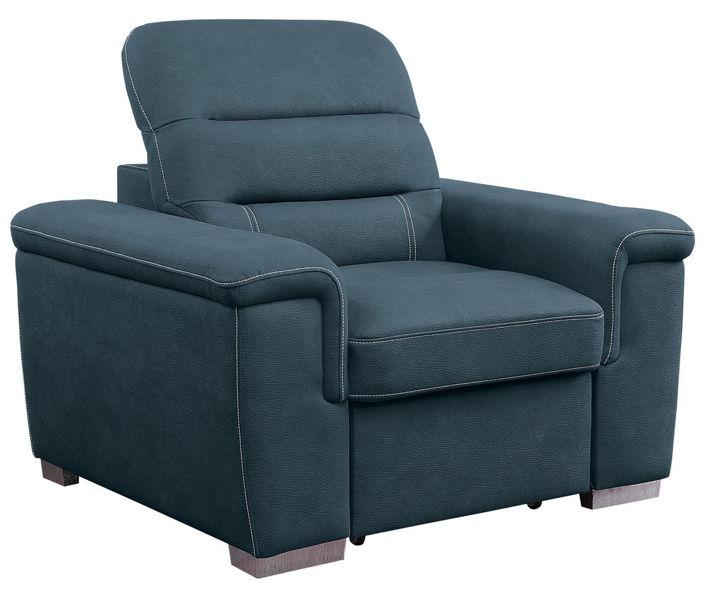 Alfio Blue Fabric Chair with Pull-Out Ottoman