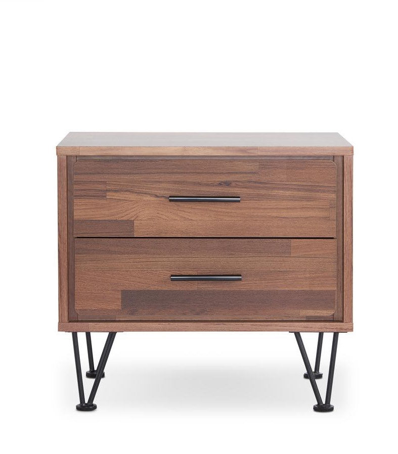 Deoss Walnut Wood Nightstand with 2 Drawers