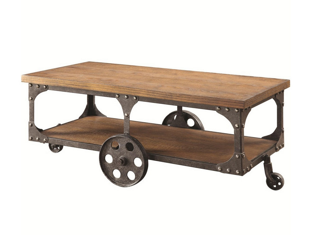 Lylou Rustic Brown Wood & Metal Rectangular Coffee Table