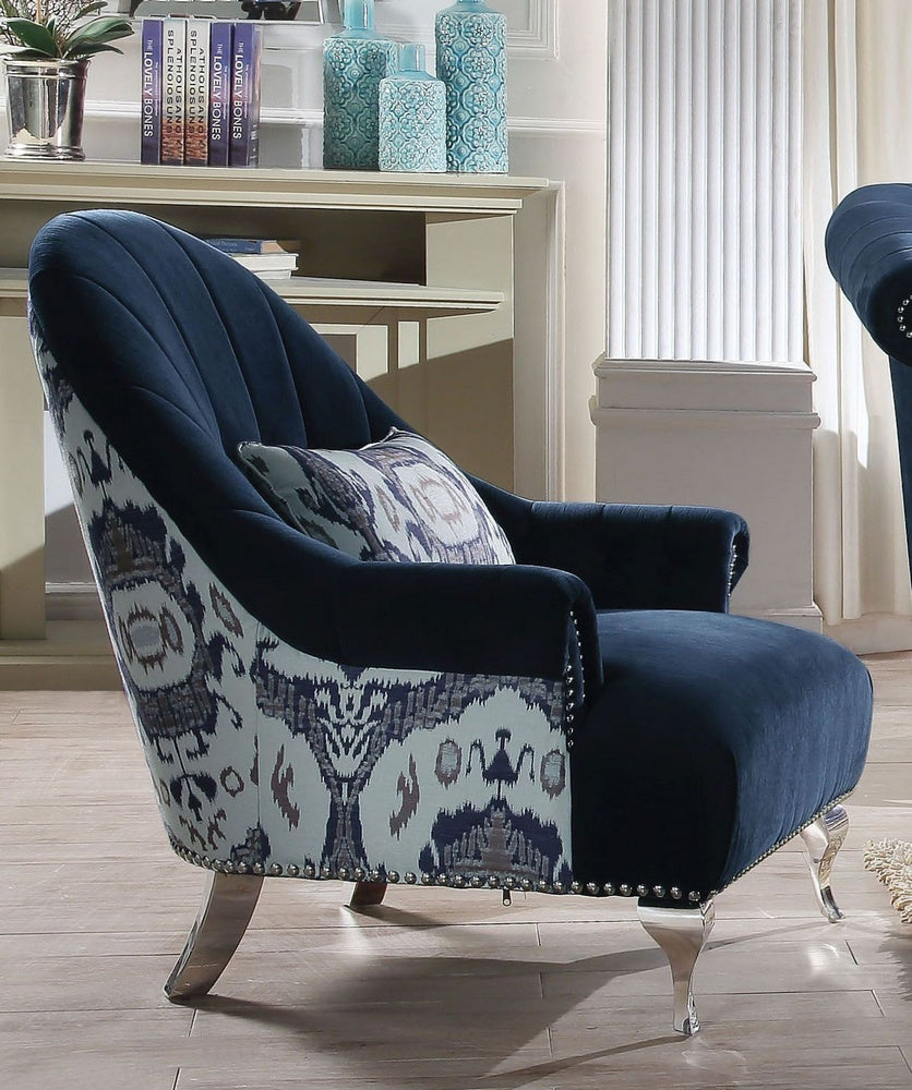 Jaborosa Blue Velvet Chair with Nailhead Trim Accents