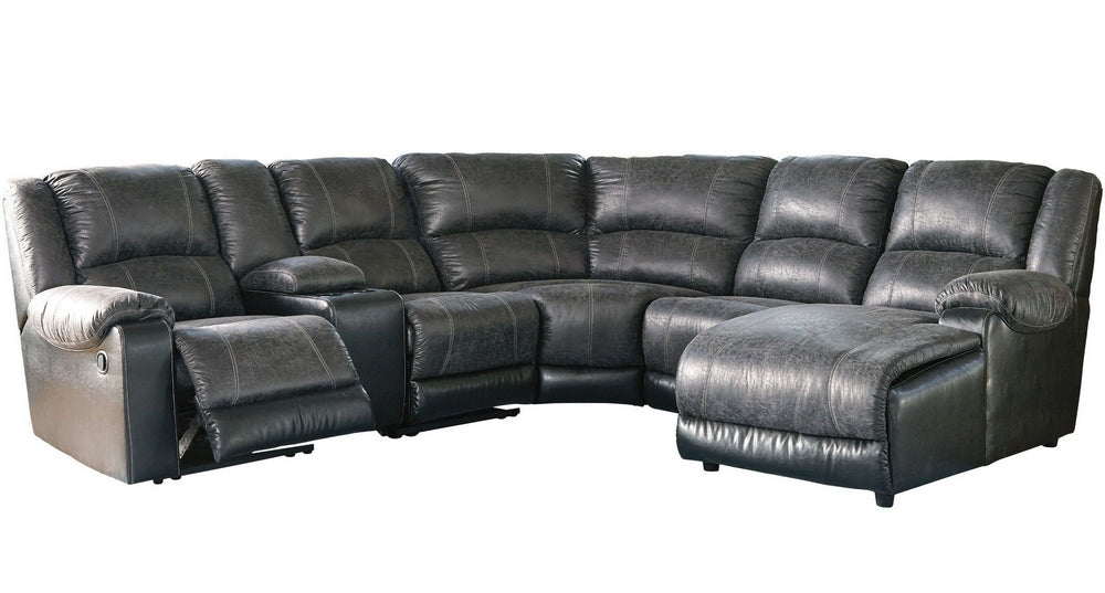 Nantahala 6-Pc Slate Faux Leather Manual Recliner RAF Sectional Sofa with 2 Armless Chairs