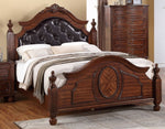 Katalin Cherry King Bed with Black Faux Leather Headboard