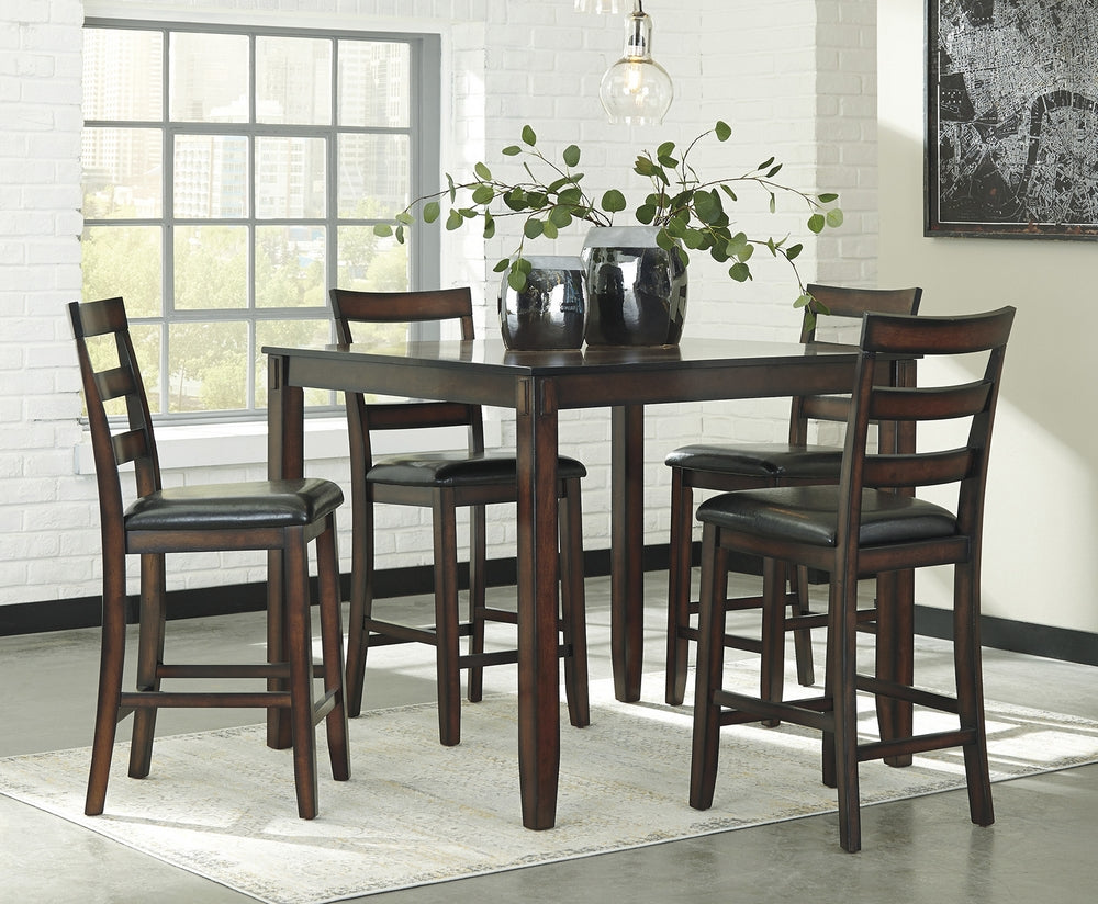 Coviar 5-Pc Brown Wood/Faux Leather Counter Height Table Set