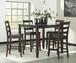 Coviar 5-Pc Brown Wood/Faux Leather Counter Height Table Set